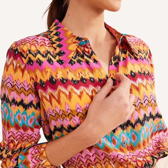 Boden Pink and Yellow Patterned Button Down Shirt - Picture 2 of 15